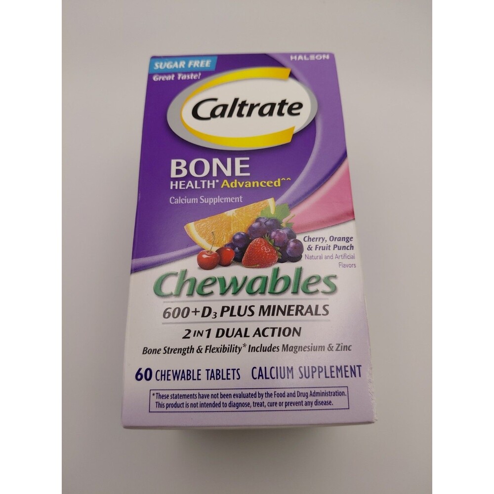 Caltrate Chewables 600 +D3 Plus Minerals Calcium and Vitamin D, Sugar Free, and